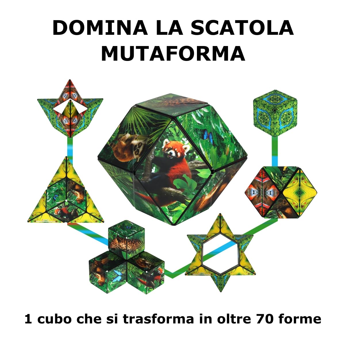 Shashibo Cubo Cambiaforma - Cubo Antistress, Pluripremiato e Brevettato, con 36 Magneti in Terre Rare - Oltre 100 Forme Diverse (Jungle)