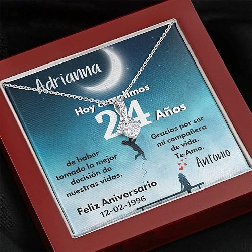 Miniatura 2 de Collar para Regalo de Aniversario de Bodas - Collar Lazo con Piedra - personaliza la tarjeta con Los años y la fecha de la boda.