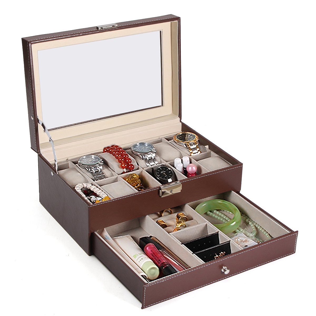 RanDal Présentoir En Cuir Bois Cas Montres Boîte De Rangement En Plastique Pour Bijoux Montre Accessoires
