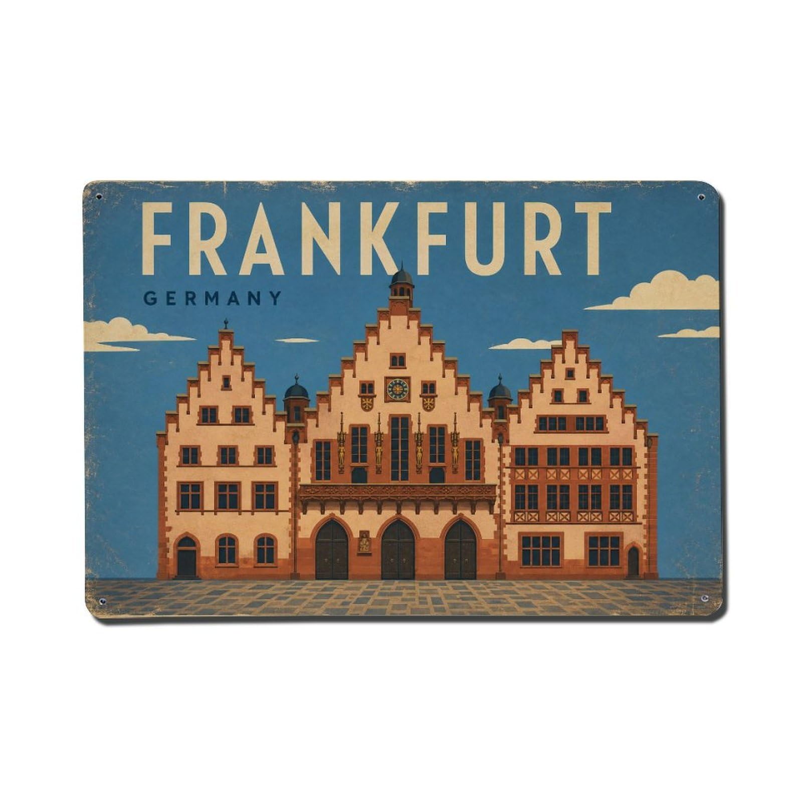 Vintage Travel Germany Frankfurt Metal Tin Sign