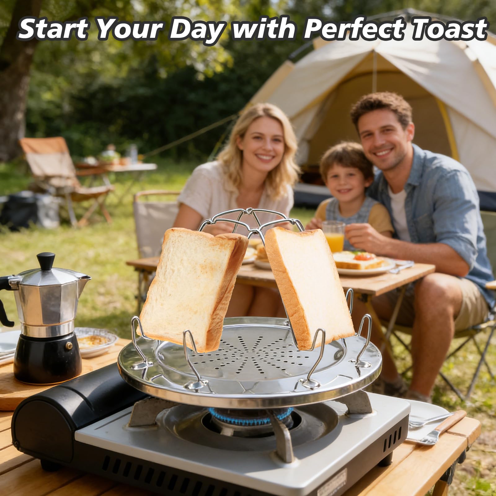 4-Slice Folding Camping Toaster for Gas Stoves, Stainless Steel Rack