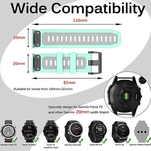 Miniatura 9 de Miimall Correa de repuesto compatible con Garmin Fenix 7S6S5S, 0.78 pulgadas de ancho, de silicona suave, impermeable, para Garmin Fenix 7S7S