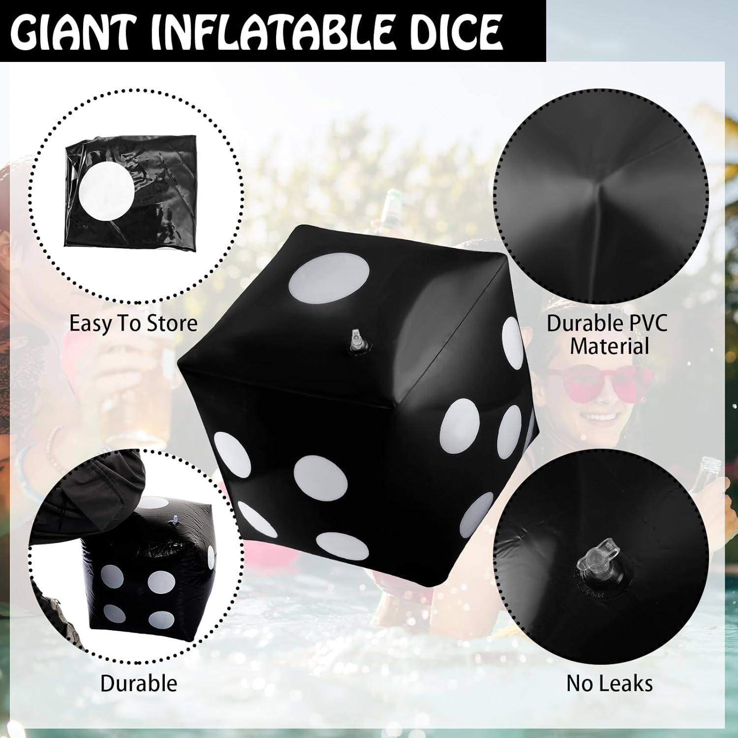 3 Pack Large Inflatable Dice Jumbo Giant Inflatable Dice for Indoor Outdoor Broad Game Ludo Pool Party Favor(12 Inch,Black)