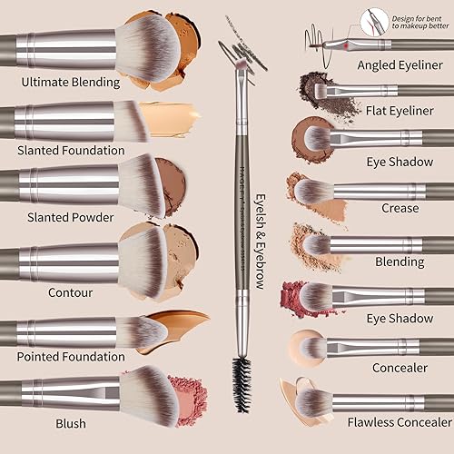 Miniatura 2 de MAGEFY Brochas de maquillaje, 15 brochas de maquillaje sintéticas de alta calidad con estuche, base, correctores de polvo, sombras de ojos, juego de