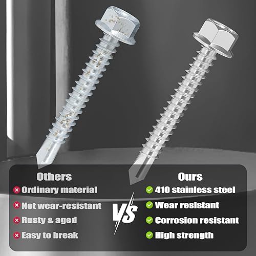 Miniatura 10 de VGBUY 170 tornillos autoperforantes para metal, tornillos autorroscantes de chapa metálica de acero inoxidable 410 #10 x 34 pulgadas, tornillos