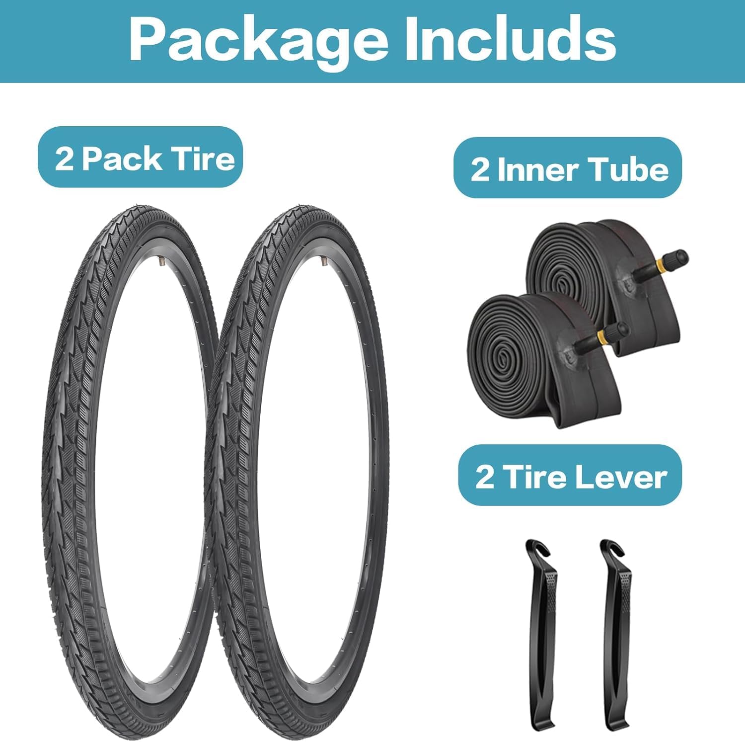 SIMEIQI 2 Pack 20"/ 24" / 26"x1.75" Bike Tires and Inner Tubes 20"/24"/26“x1.5/1.75”/1.95“ with 32mm AV Valves Replacement Tire for Hybrid Road City Commuter Bicycles Urban