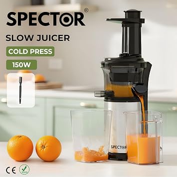 Cold Press Juicer Machines, Automatic Masticating Juicer for Fruits and Vegetables, Powerful Slow Masticating Juicer with Two-layer Filter, High Juice Yield, 2 Cups and Brush