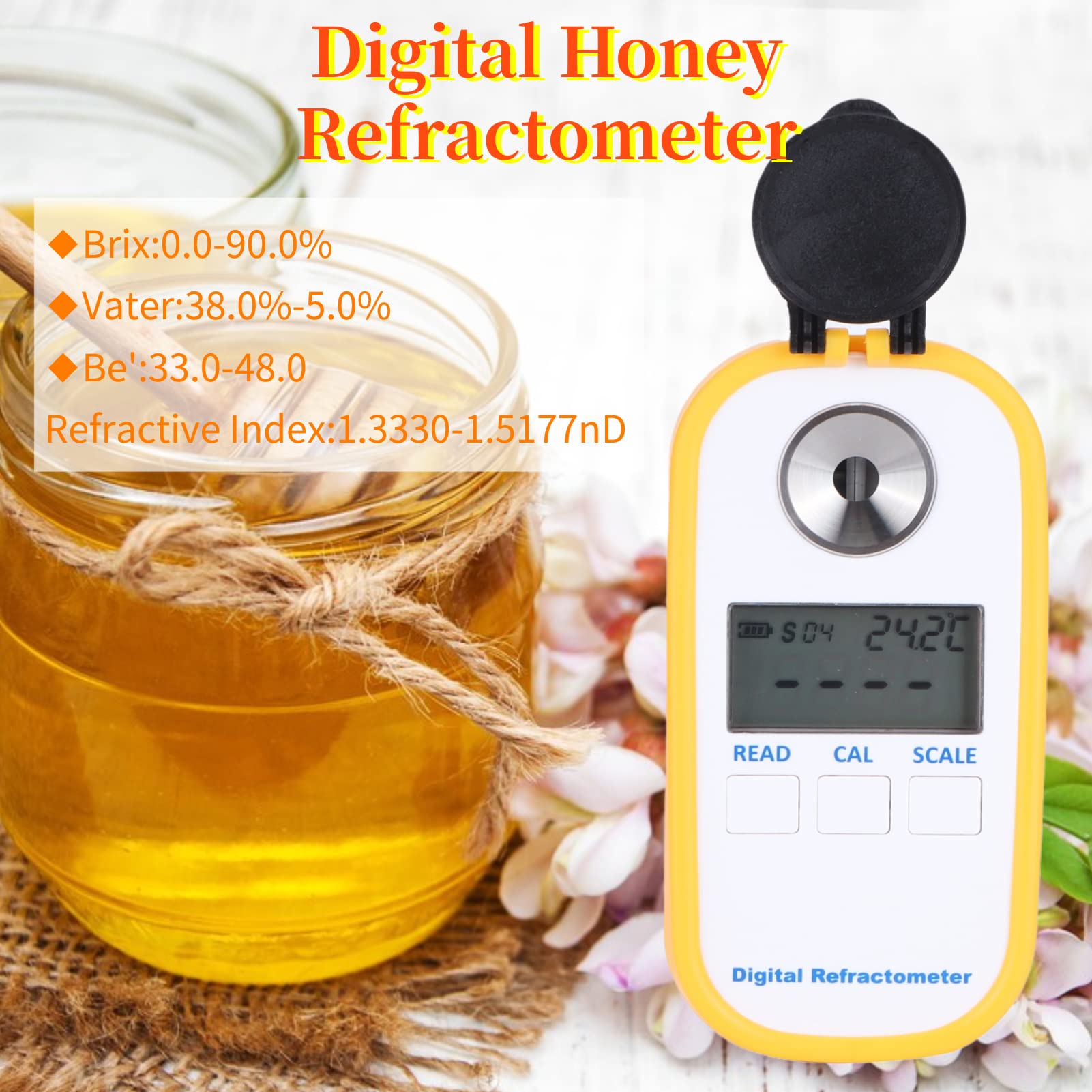 Honig-Digital-Refraktometer, hochgenaues Hand-Taschen-Honig-Refraktometer, Energiesparen für Bienenwerkzeuge Zuckergehalt, Baume, Wasser