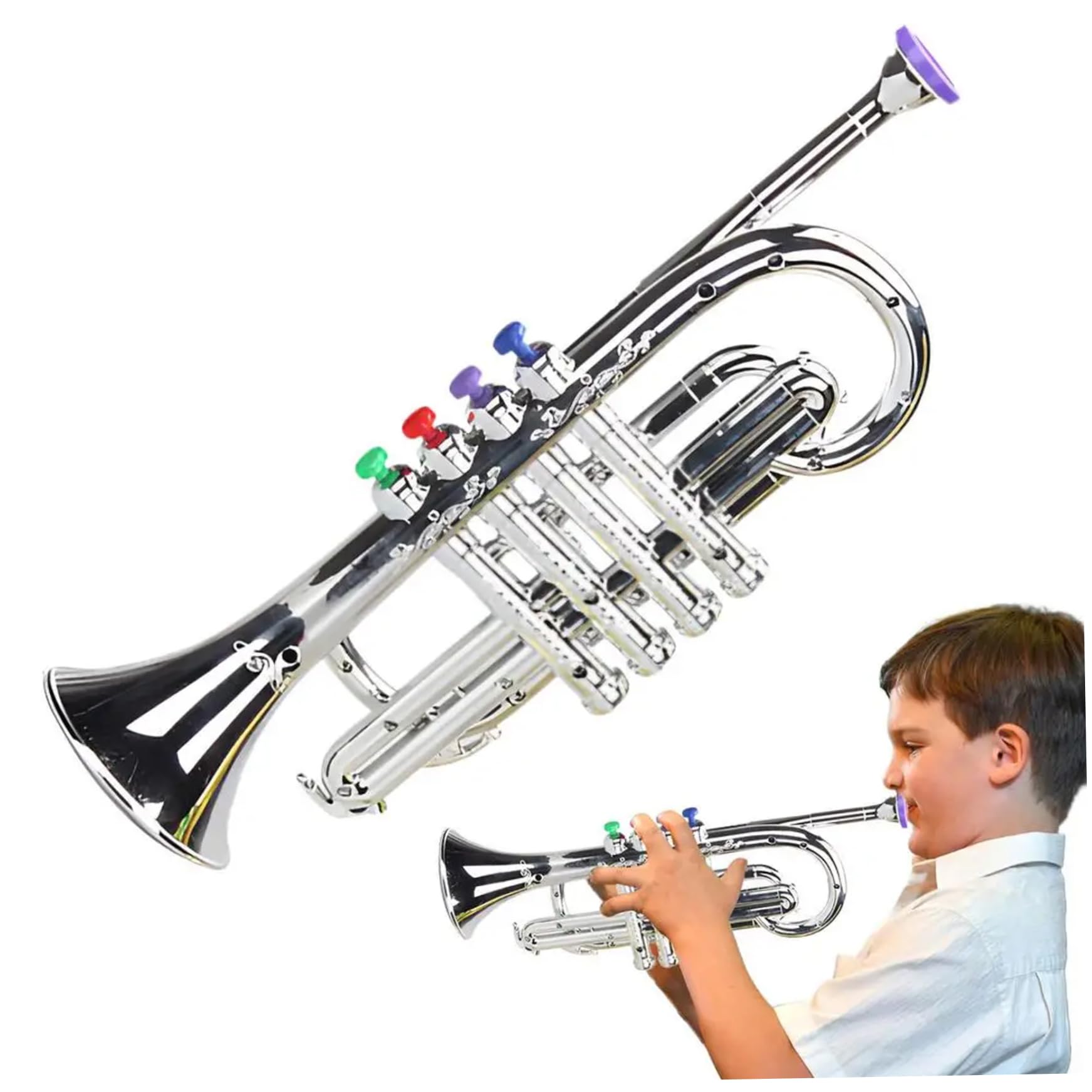Trompeta de Juguete con 4 Teclas, Trompeta de plástico, Instrumentos Musicales educativos para niñas, niños, Principiantes