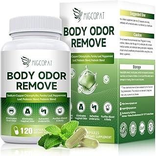 Chlorophyll Body Deodorizing Supplement with 10 Billion CFU Probiotic, Vitamin C & E, Parsley, Peppermint, Green Tea, Prebiotics, Chlorophyll Capsules Supports Breath & Whole-Body Freshness, 120 Caps