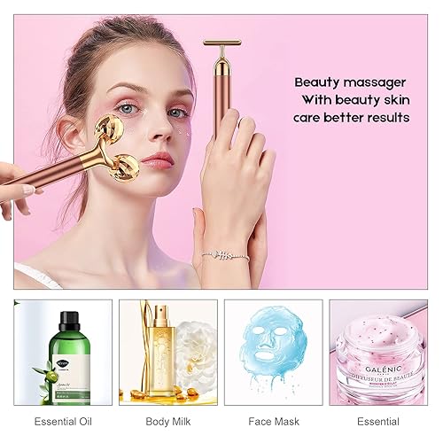 Miniatura 7 de NUOMAN Masajeador facial eléctrico 2 en 1, rodillo 3D y kit de masajeador facial en forma de T, juego de regalo para herramientas de cuidado de la