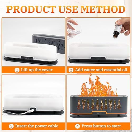 Miniatura 4 de Difusores de aceite esencial, difusor de aire de llama, difusor de aromaterapia de 6.8 fl oz con 2 modos de niebla, 4 temporizadores de encendido y