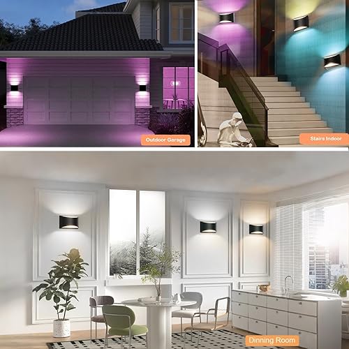 Miniatura 6 de Apliques de pared inteligentes RGB y dobles blancos para exteriores, luces de pared modernas WiFi con aplicación y control de voz, sincronización de