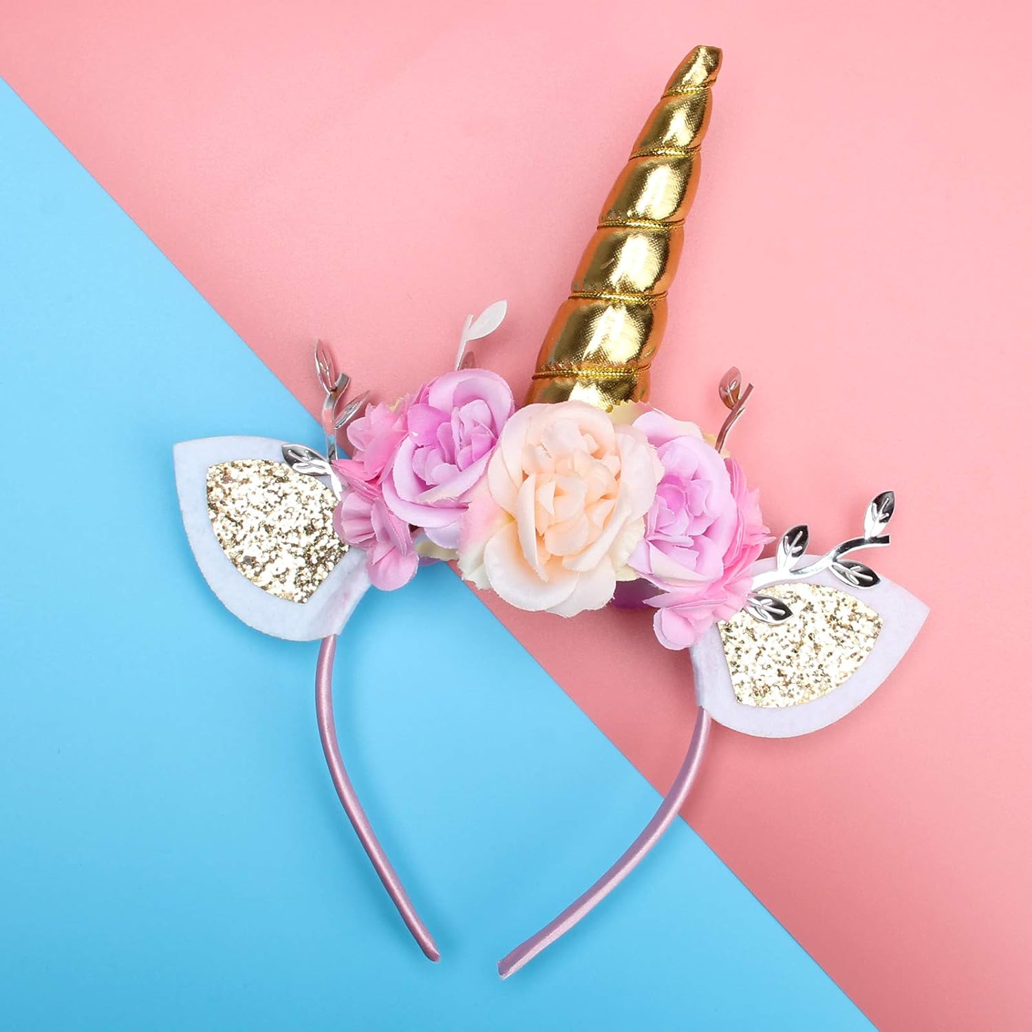 Unicorn Headband Gold Horn for Unicorn Party Supplies Flowers Cat Ear Head Bands by Ahier (Unicorn Headband) : Clothing, Shoes & Jewelry
