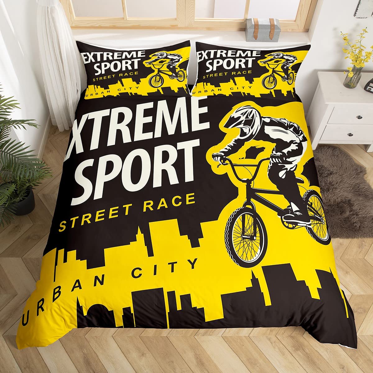 Housse de couette moto cross pour chambre de garçon déco sports extrêmes unique