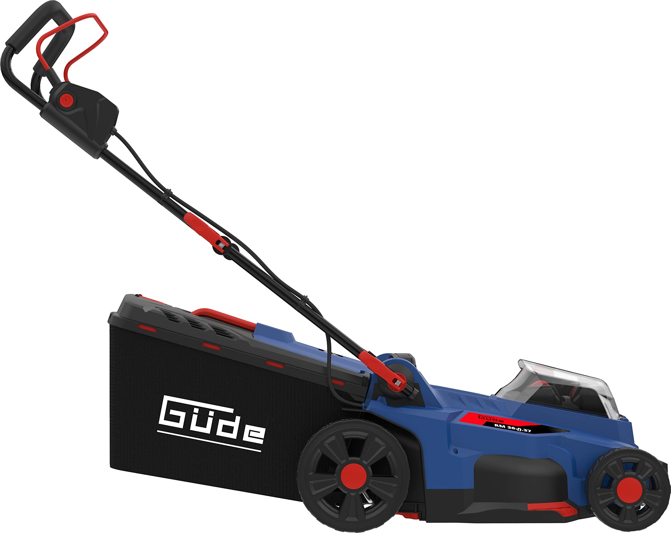 Güde Akumulatorowa kosiarka RM 36-402-30.37 (36 V (2 x 18 V) bezszczotkowa, koszenie/zbieranie/mulczowanie, szerokość cięcia 370 mm, 6-stopniowa regulacja wysokości koszenia, worek na trawę 35 l, klin