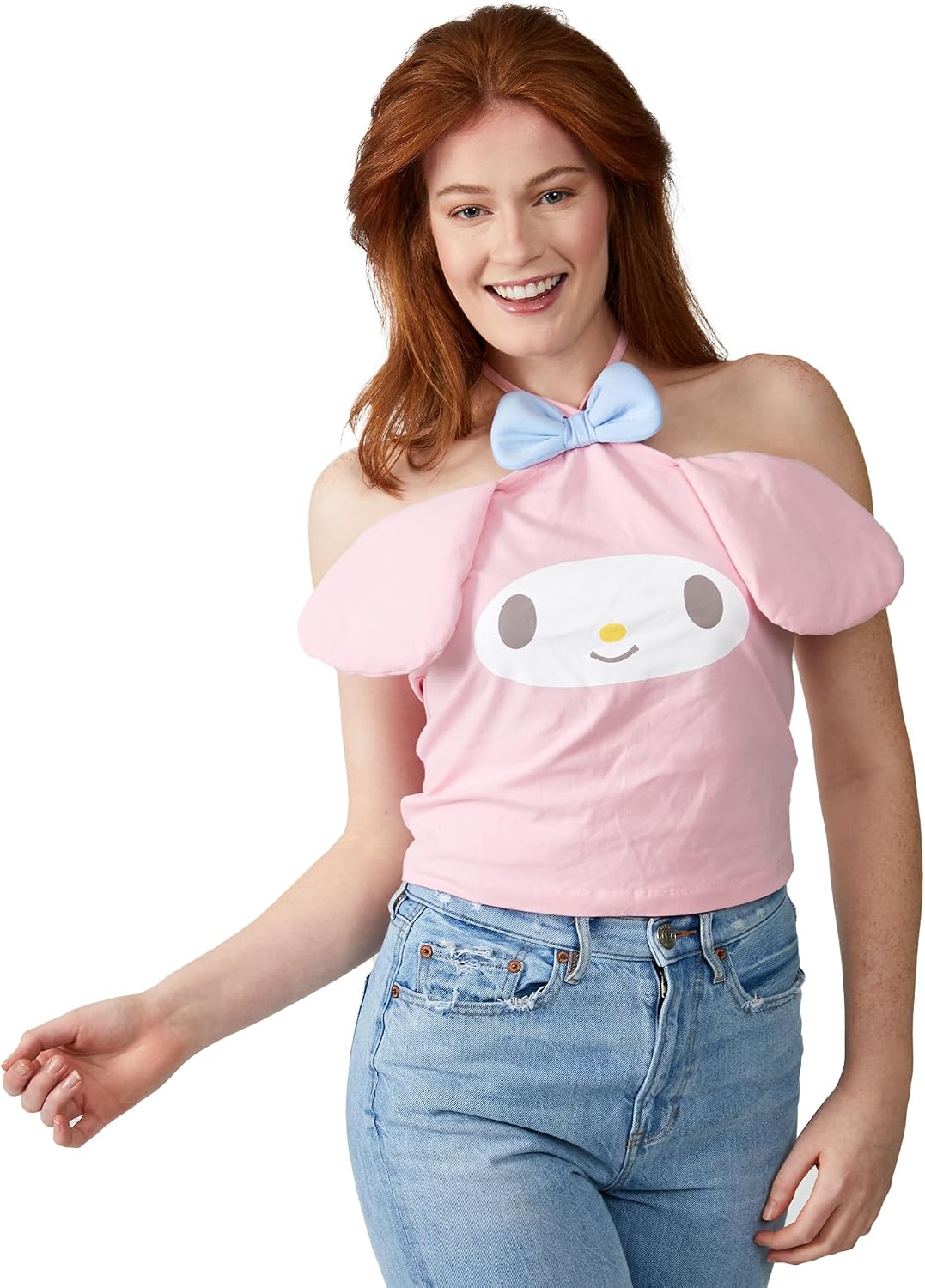 My Melody Character Face with 3D Ears & Bow Sleeveless Pink Women's Tube Top