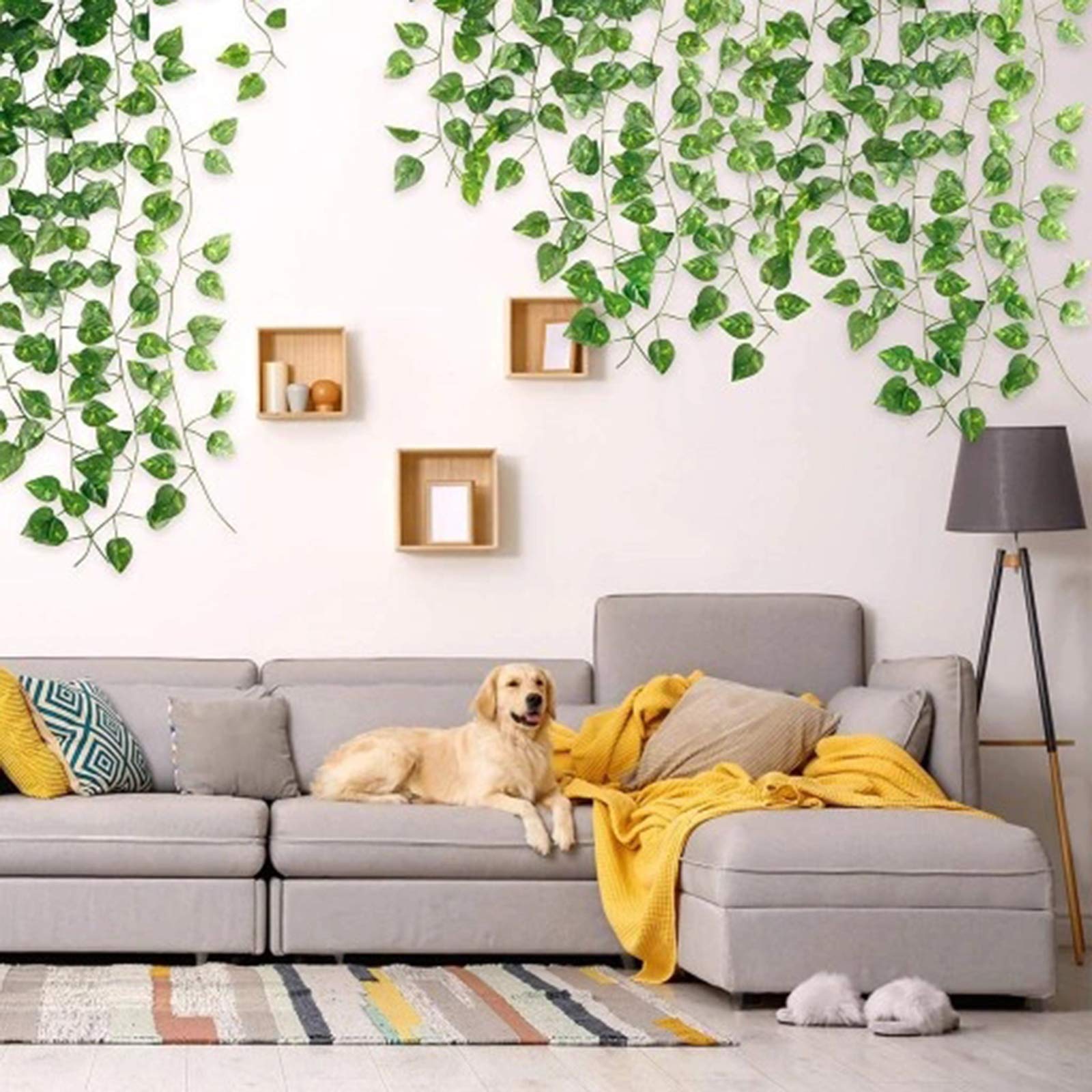 Confezione da 12 foglie artificiali di edera verde, foglie verdi, piante finte, da appendere per casa, cucina, giardino, decorazione di nozze