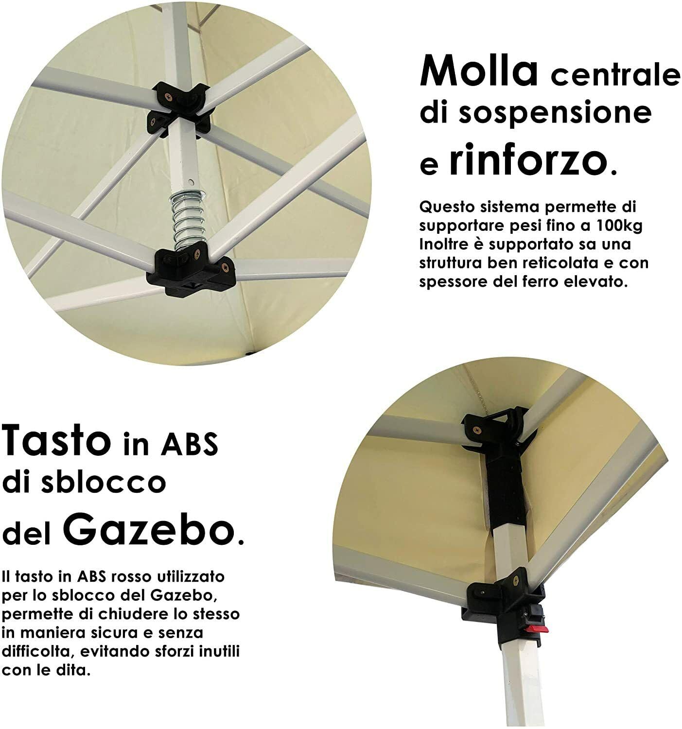 Gazebo Richiudibile Robusto Telescopico in Metallo a Fisarmonica 3x3, 4,5X3 e 6x3 mt Pieghevole Trasporto Telaio esagonale telo Beige trasportabile, da giardino e mercato (4,5x3)
