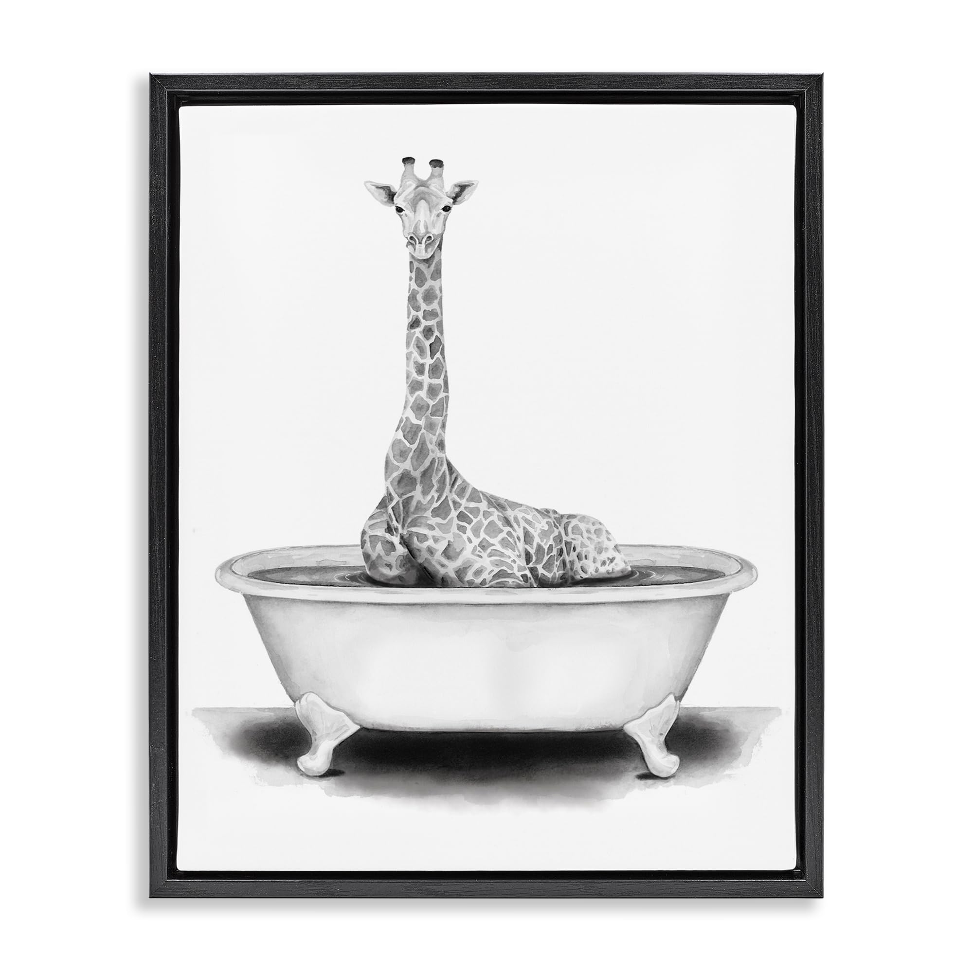 Funny Giraffe Tub Bathroom, 17 x 21 Inch Canvas in Floater Frame