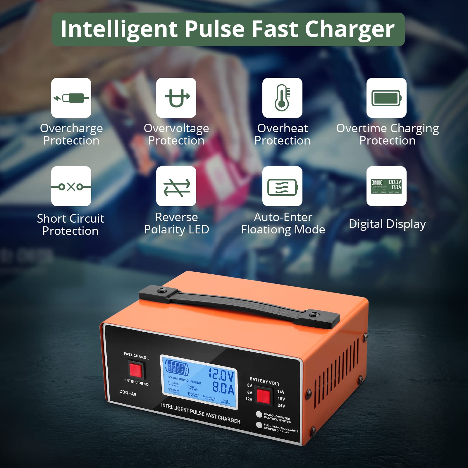 EYPINS Chargeur de batterie de voiture, 6 V/8 V/12 V/16 V/24 V