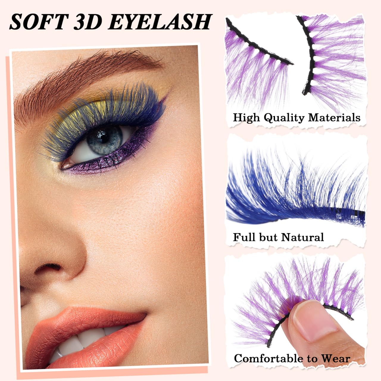 Healeved 5pairs Fake Eyelashes Purple Suits False Eyelashes Color Colorful Lashes Manga Lashes Colored Lash Extensions Beauty Kit Purple Outfit Cosplay Dense Comics Miss Imitation - Image 2