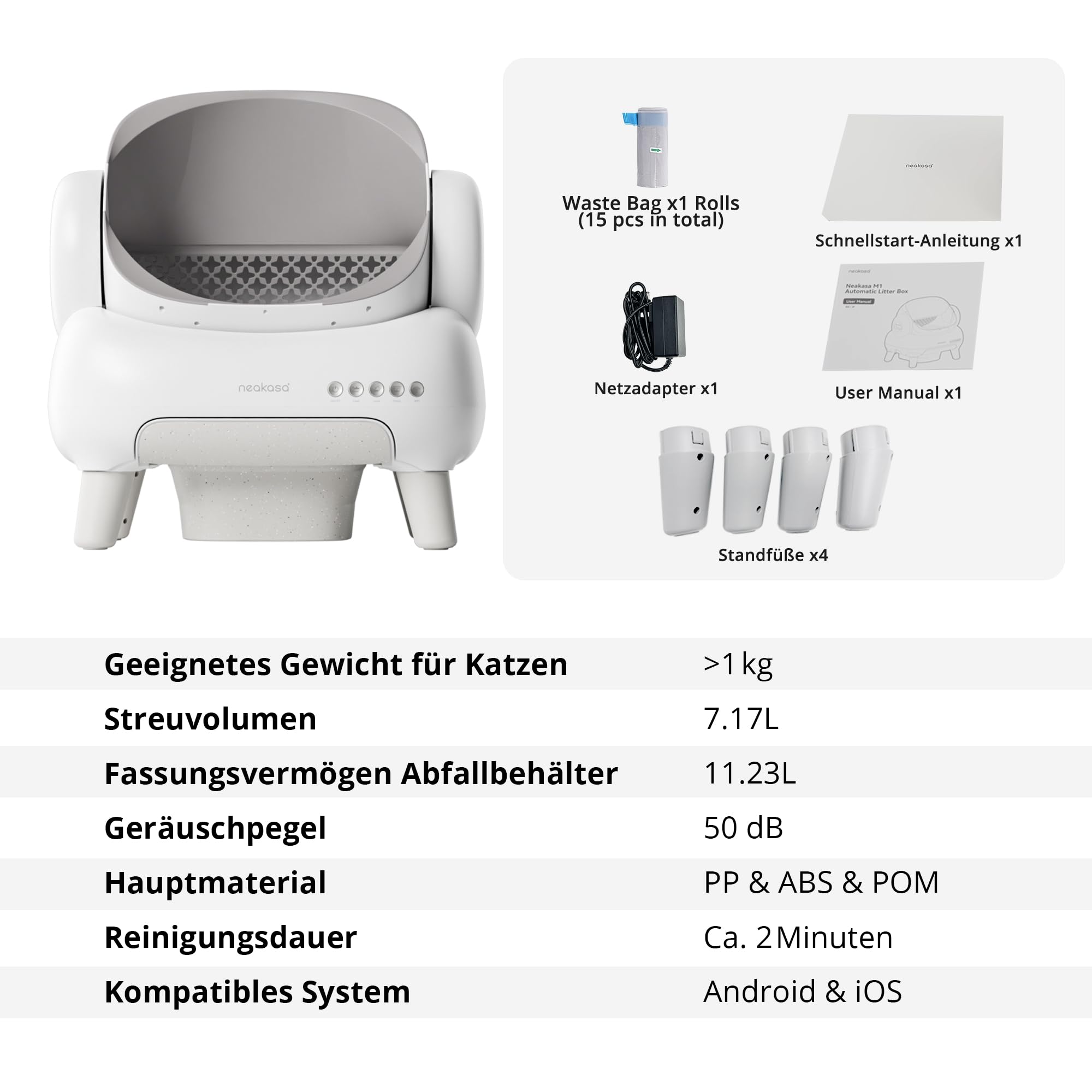 Neakasa M1 Plus Lite Selbstreinigende Katzentoilette mit offenes Design, XXL Kapazität Katzenklo, App-Steuerung, sicher, geruchsfrei und hygienisch, Cat Litter Box für mehrere Katzen