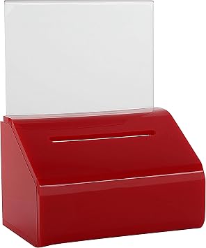Acrylic Donation Collection Ballot Box Ticket Raffles & Drawing Voting or Comment Box office and fundraising suggestion box 6 x 4 inch Display Sign Holder 4 x 6 inch with Lock and keys Red