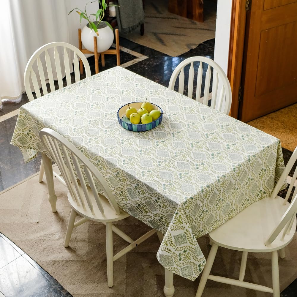 THE YARD HOUSE Wipeable & Anti-Slip Hand Block Printed Cotton Table Cover - Riverside (Rectangle 6 Seater, 150cm X 225cm) - Protects Against Spills & Scratches | Family Dining, Party, Gifting-image-42