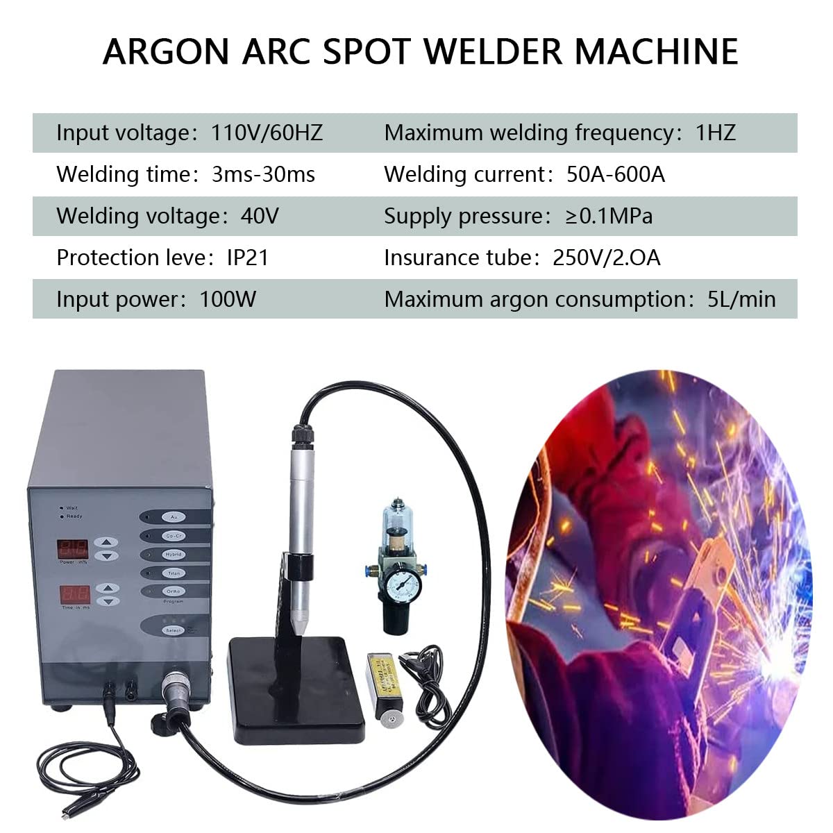 liliiy Soudeuse par Points De Bijoux,100W Soudeuse De Précision d'acier Inoxydable De Matériel Dentaire De Puissance élevée, Soudeuse D'impulsion De Machine De Soudure à l'arc D'argon