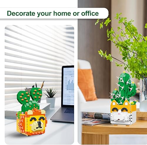 Miniatura 8 de Paquete de 3 juguetes de construcción de microladrillos, cacto rojo león, cactus y búho, orquídea de hoja de corazón, mini bloques de construcción,
