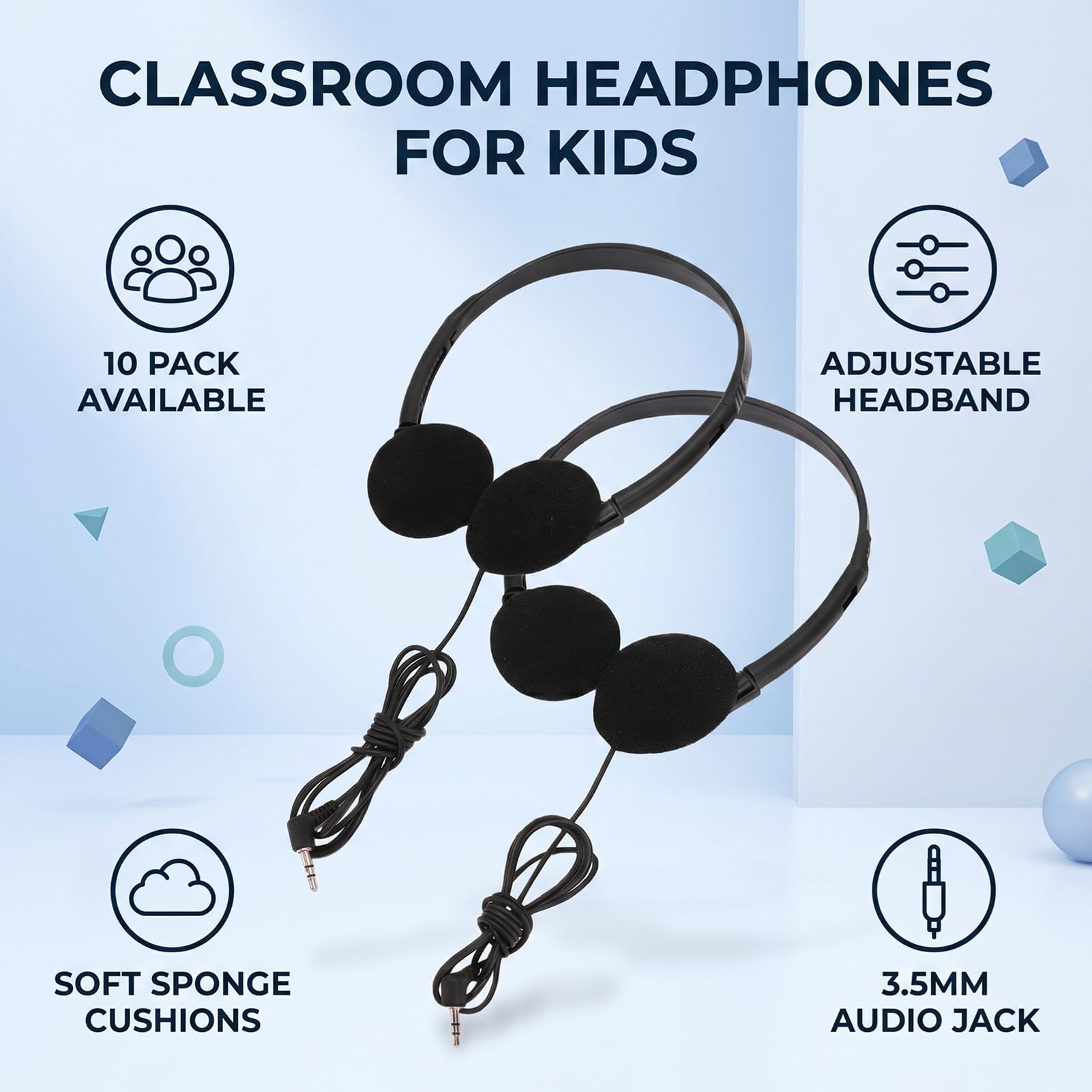 Fabater Cuffie per Aula per Bambini, Confezione da 10 Cuffie Cablate con Jack da 3,5 Mm, Archetto Regolabile, Morbidi Cuscinetti Auricolari, Cavo Gratuito da 4 Piedi per Studenti delle