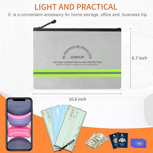 Miniatura 6 de JUNDUN Bolsa de dinero ignífuga, 10.6 x 6.7 pulgadas, impermeable e ignífuga con cierre de cremallera, bolsa de almacenamiento segura ignífuga para