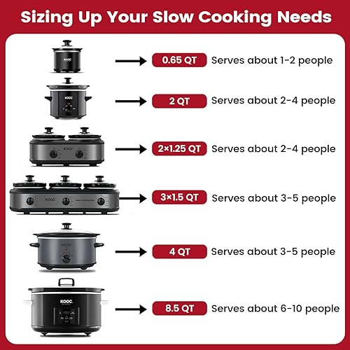 Miniatura 6 de KOOC 4-Quart Slow Cooker, 3 Cooking Settings, Dishwasher Safe Ceramic Crock, Lid, Free Pot Liners Included, RED, Ellipse Pot