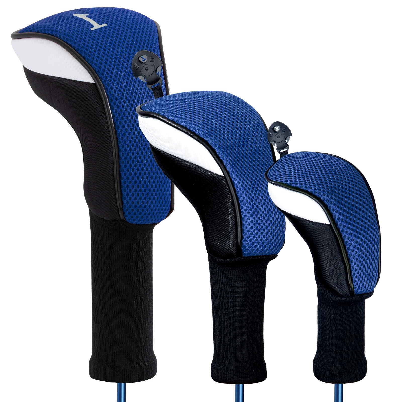 Golfschlägerhauben für Driver Fairway, 3 Stück, Holz-Golfschlägerhauben, Golfzubehör, Kopfbedeckungen Set mit austauschbaren Nummern. Tags 3, 4, 5, 7 x Golfzubehör für Männer und Frauen