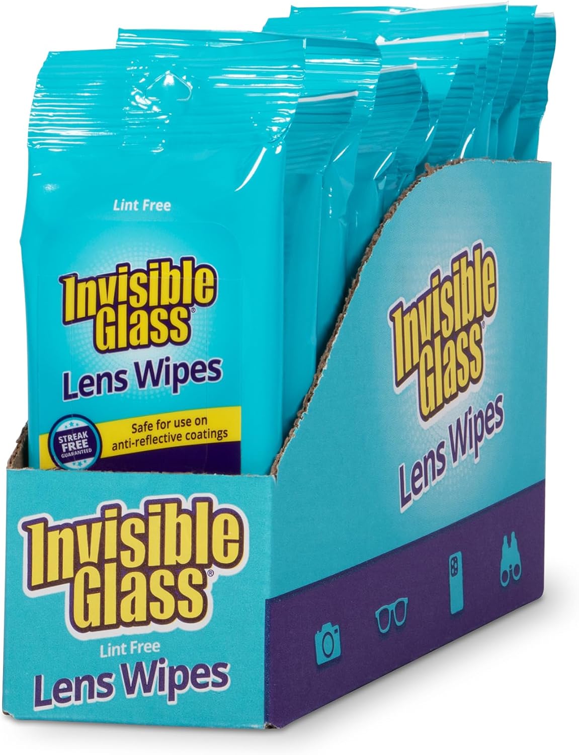 Invisible Glass 90060-12PK Lens Cleaning Wipes – Streak-Free, Lint-Free Wipes for Glasses, Camera Lenses, Binoculars & Smartphone Cameras, Safe on Reflective Coatings – 16 Count (Pack of 12)