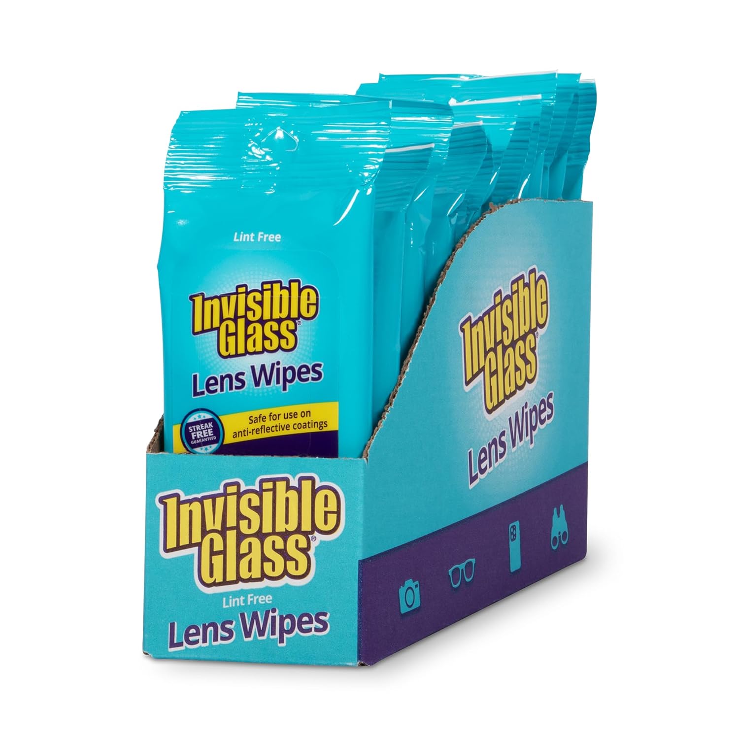 Invisible Glass 90060-12PK Lens Cleaning Wipes Streak-Free Lint-Free Wipes for Glasses Camera Lenses Binoculars Smartphone Cameras Safe on