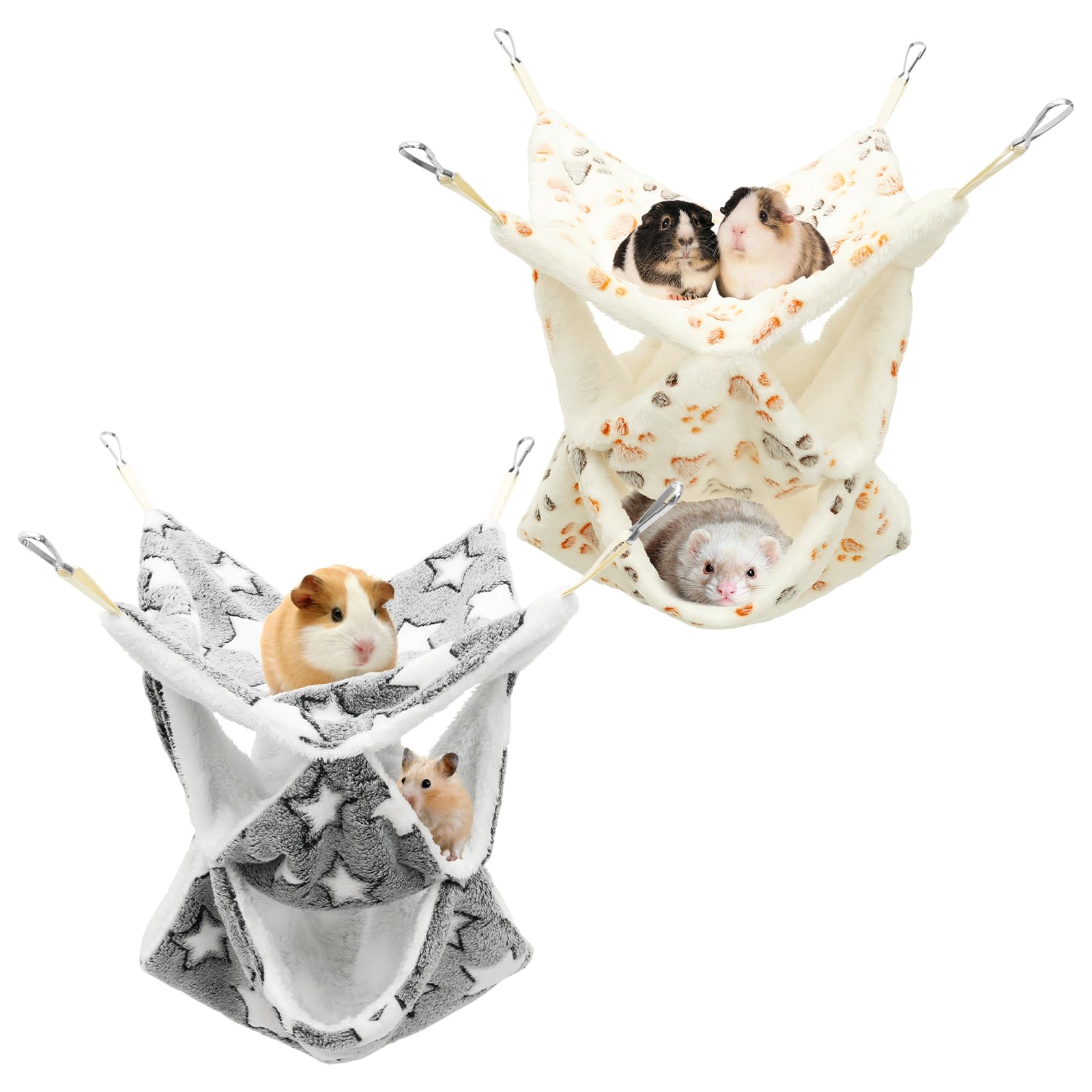 Ktcina 2Pcs Small Animal Hanging Hammock 3 Tiers Ferret Guinea Pig Rat Hammock Soft And Fluffy Hamster Hanging Bed Pet Cage Hammocks For Chinchilla Parrot Squirrel Hamster Rat Playing Sleeping