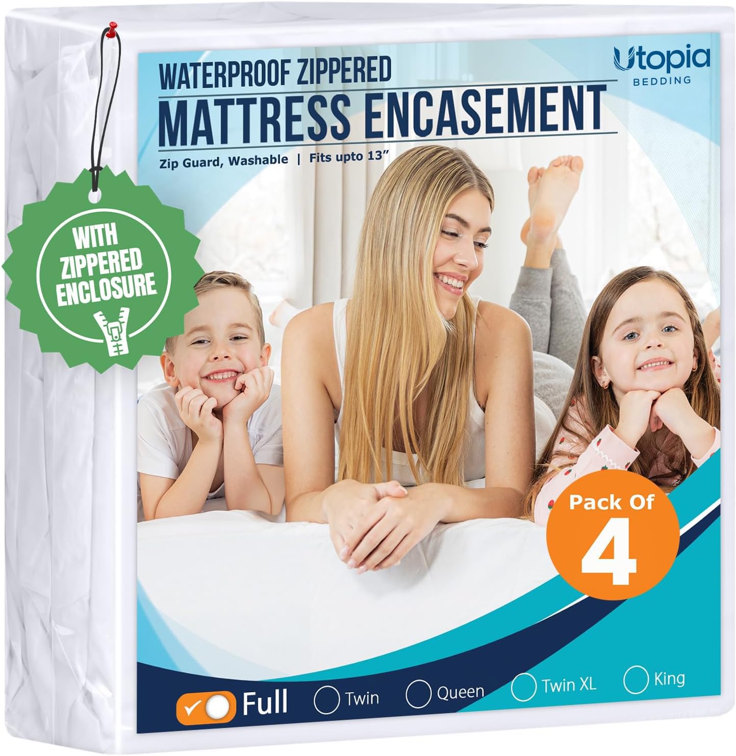 Utopia Bedding Mattress Protector Zippered Full Size Size (Pack of 4), 100% Waterproof Bed Bug and Dust Mite Proof Mattress Encasement, Absorbent 6 Sided Mattress Cover