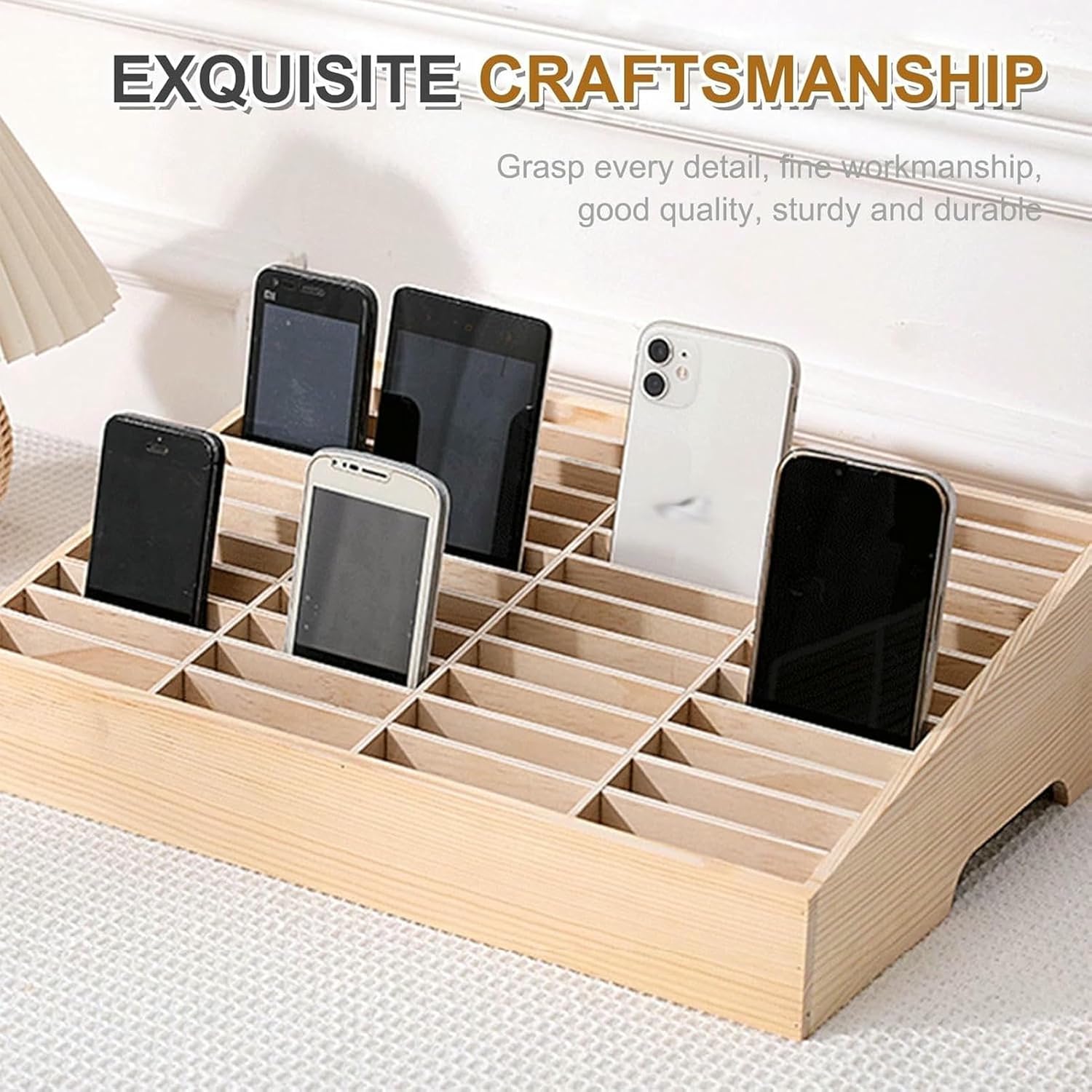 Clear Cell Phone Locker Box Mobile Phones Desktop Organizer Wooden Cell Phone Storage Cabinet Phones Capacity Storage Cabinet Slots~/