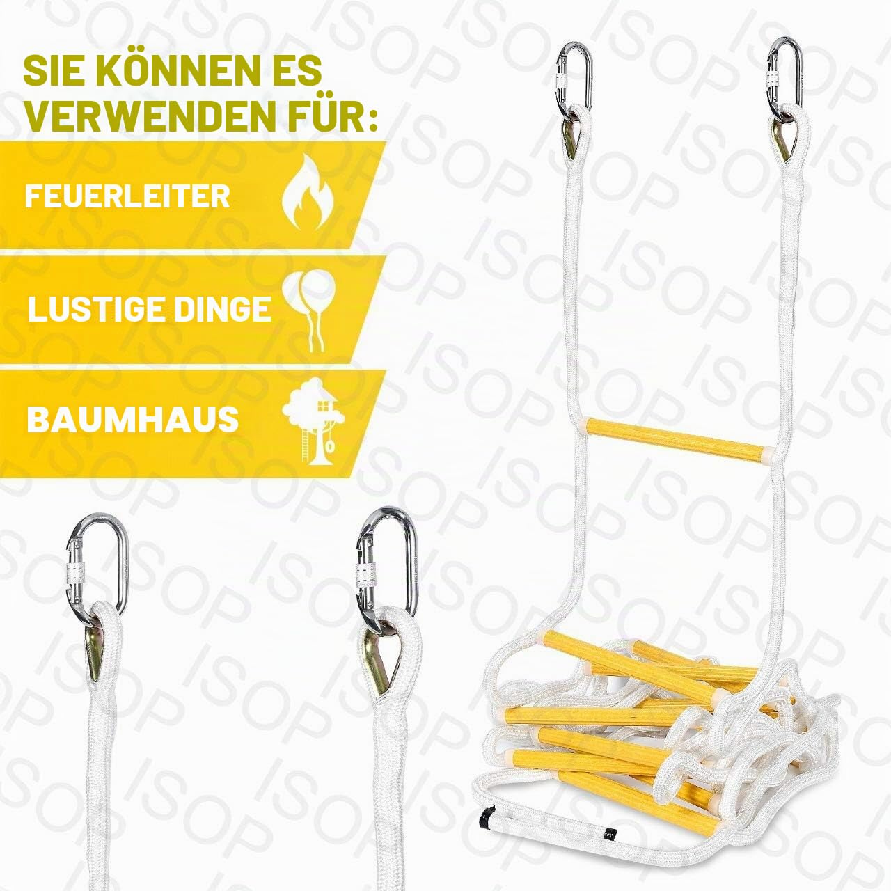 ISOP Feuerfeste Rettungsleiter - Feuerleiter für Notfälle 2.5 m (8 Fuß) schwer Sicherheitsleitern mit Haken - Kompakt und Leicht - Wiederverwendbar - Tragkraft bis zu 900 kg