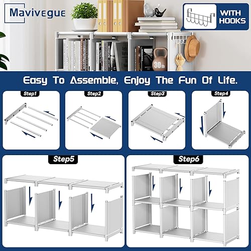 Miniatura 33 de Mavivegue Estante para libros, organizador de almacenamiento de 9 cubos, estantería de bricolaje, estantería de cubo de metal, estuche alto para