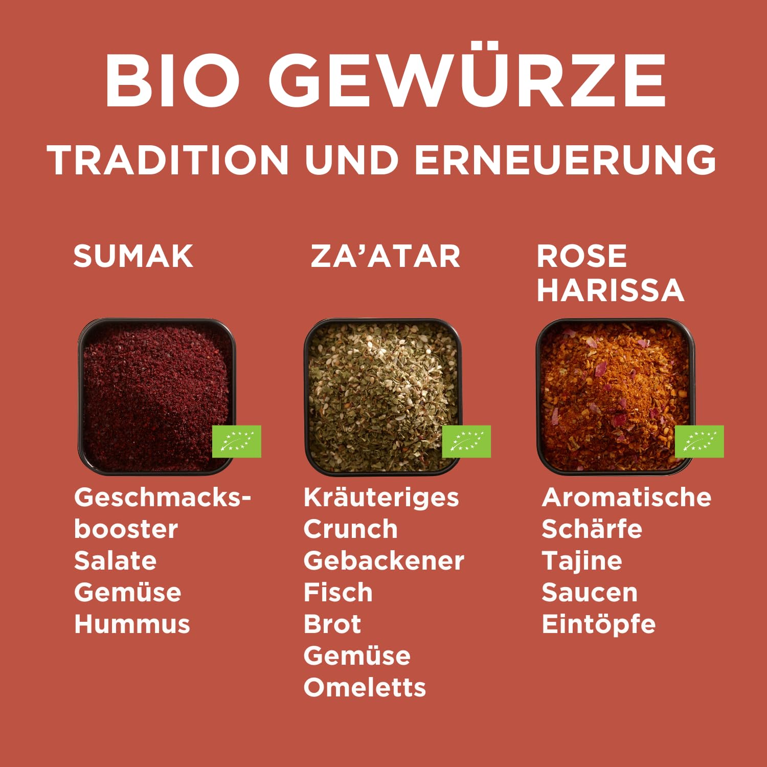 Mill & Mortar BIO Levante Gewürz-Geschenkset, Rose Harissa, Za’atar & Sumach