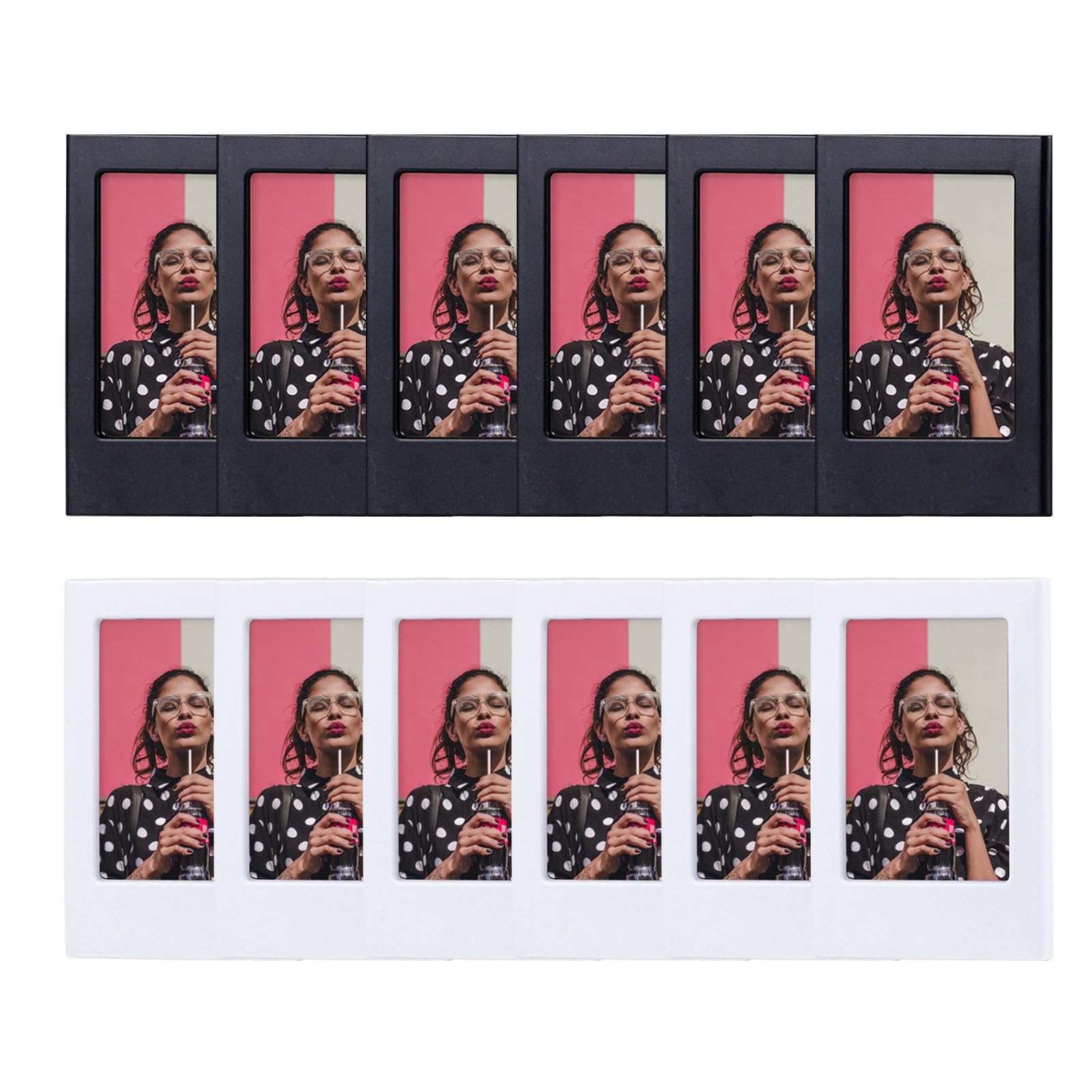 Portarretratos magnético pequeño de 2 x 3 para refrigerador, mini marcos magnéticos personalizados para Fujifilm Instax Mini 12, 11, 99, 90, 40, 9, 8, 7 EVO, para fotos de 54 x 86 mm (12, 6 negros + 6