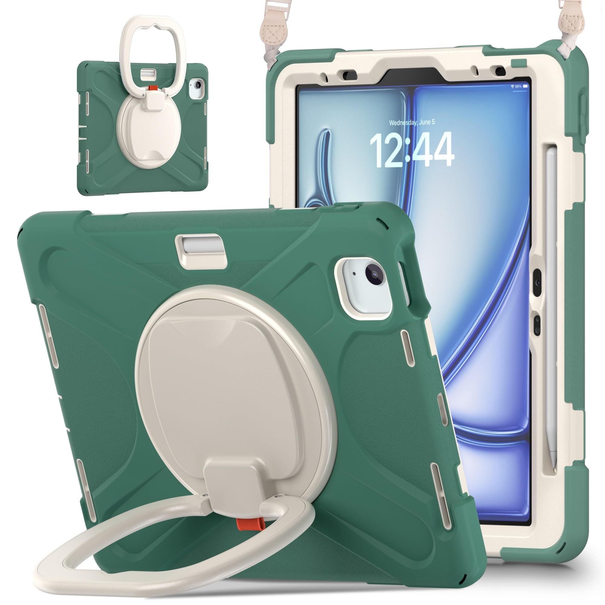 Etui kompatybilne z iPad Pro 11/Air4/Air 5 2022/2021/2020/2018, odporna na wstrząsy wytrzymała obudowa obrotową podstawką 360 stopni, pasek rękę/ramię, tablet(Green 2)