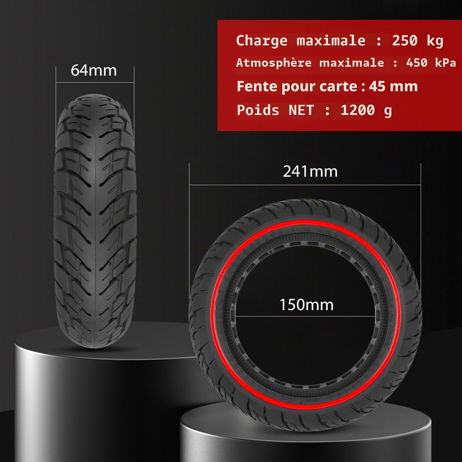 10x2.5 Pneu Plein pour Trottinette Electrique，60/70-6.5 Roues de Trottinette pour Ninebot Max G30 G30P G30LP，10 Pouces Anti-Dérapant Anti-Crevaison Pneu de Secours Avant/Arrière-2Pcs