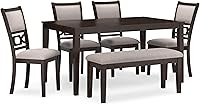 Signature Design by Ashley Langwest 6-Seat Dining Table Set with 4 Upholstered Chairs & Cushioned Bench, Cherry Brown Wood