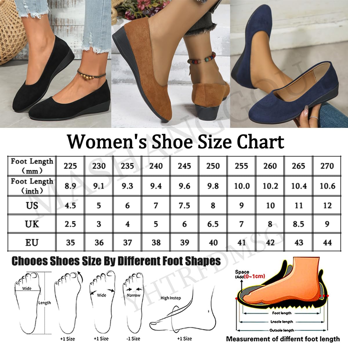 Zapatos de cuña cómodos para mujer, ligeros, no deslizantes, de tacón bajo, con cuña, informales, para trabajar, bailarina y corte