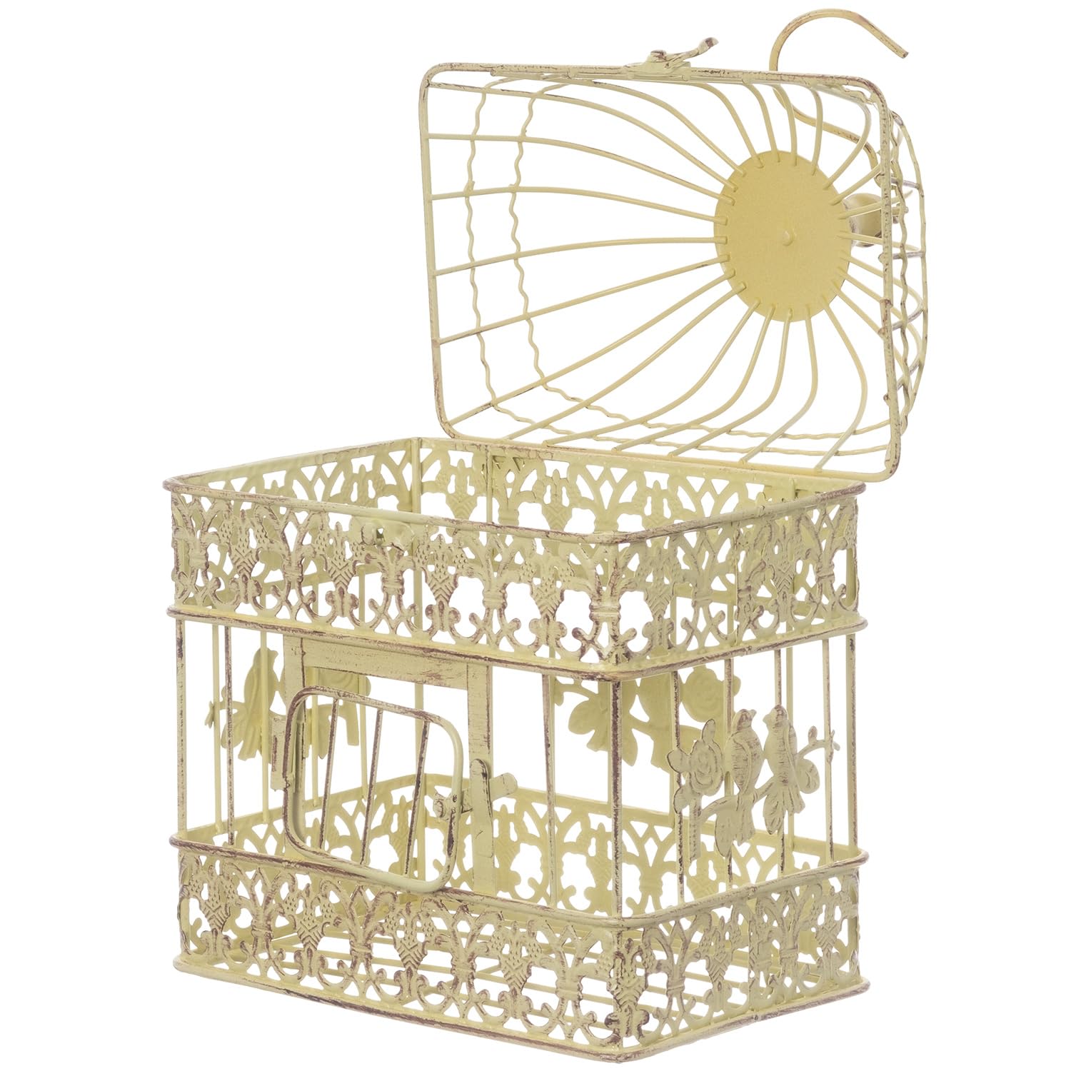 Cage à oiseaux décorative style colonial antique shabby rétro, style maison de campagne VK4RH-CR, Métal, Altgrün-gelbstich, Set M und L