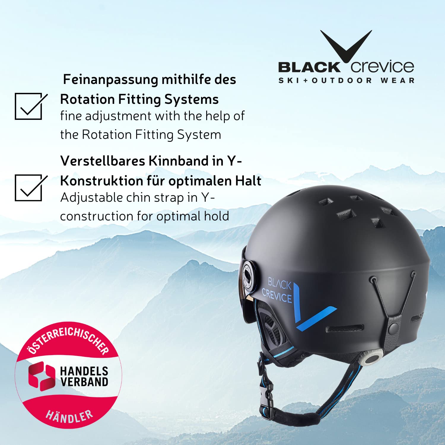 BLACK CREVICE Casco da sci Sölden I Casco da sci con visiera stile pilota in diversi colori I Casco da sci Uomo & Donna I Casco da snowboard unisex I Casco da sci traspirante I Regolabile